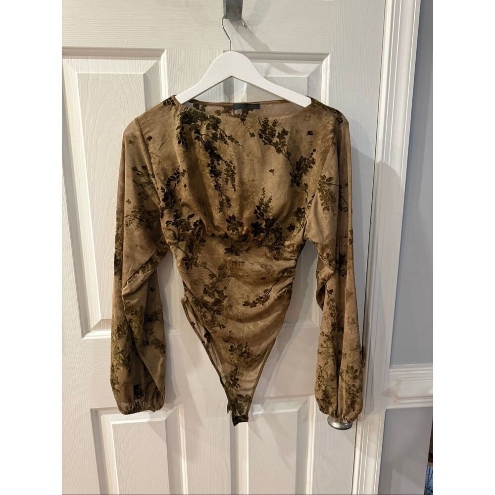 Zara Brown & Green Velvet Mesh Long Sleeve Sz S NWT